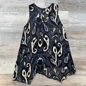 rag & bone Silk Tank Black Ikat Print Asymmetrical Hem Made in USA